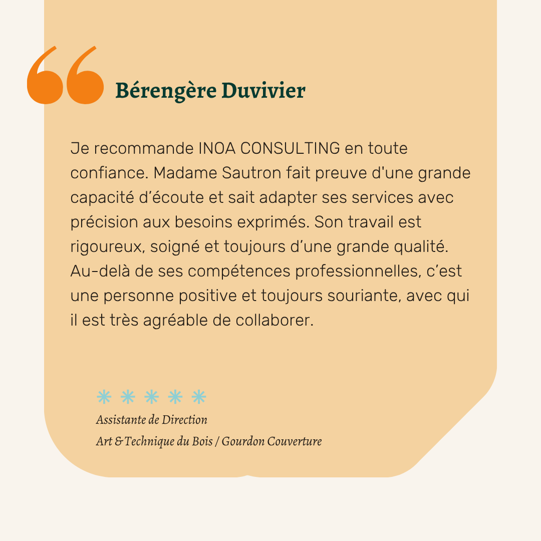 Avis Bérengère, pour Alice Sautron, INOA Consulting, Consultante à Reims
