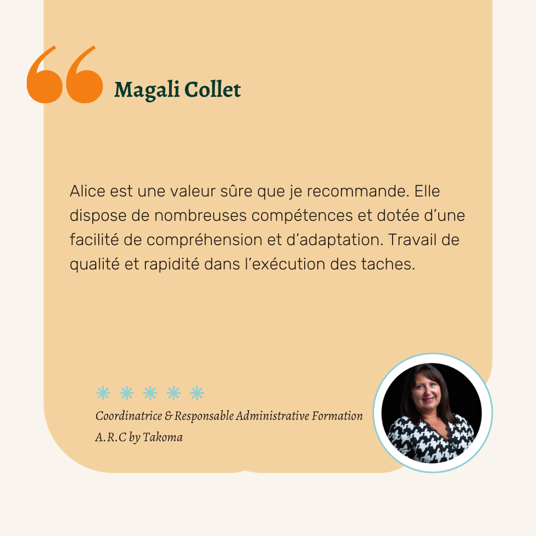 Avis Magalie, pour Alice Sautron, INOA Consulting, Consultante à Reims